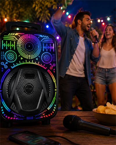 8 İnç Taşınabilir Karaoke Hoparlör Mikrofonlu RGB Işıklı Bluetooth Speaker