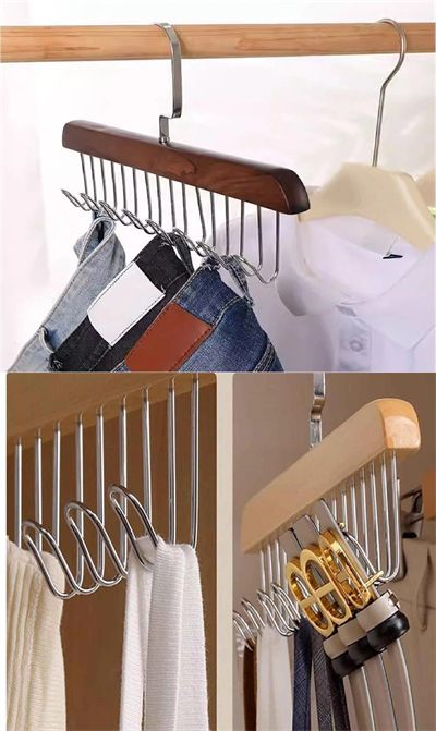 8 Kancalı Askı Çok Fonksiyonlu Ahşap Kemer Kravat Eşarp Dolap Askısı