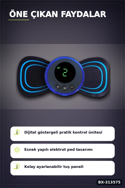 8 Mod 19 Seviyeli LCD Ekranlı EMS Boyun Omuz Sırt Bel Masaj Bandı USB Şarjlı BX-313575