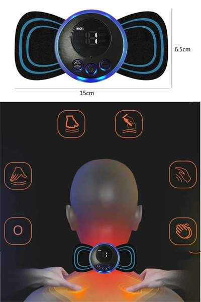 8 Modlu Mini Şarjlı Kelebek LCD Ekran Ems Boyun Omuz Kol Sırt Elektrikli Masaj Bantı Kas Stimülatörü