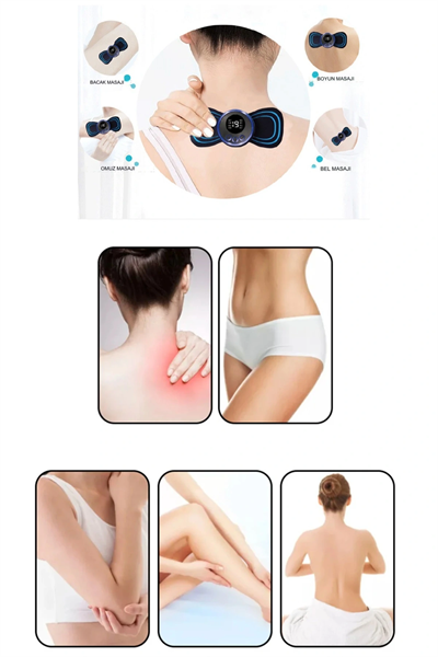 8 Modlu Mini Şarjlı Kelebek LCD Ekran Ems Boyun Omuz Kol Sırt Elektrikli Masaj Bantı Kas Stimülatörü