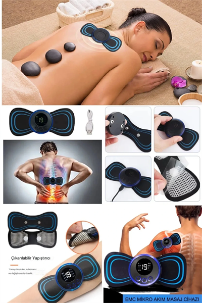 8 Modlu Mini Şarjlı Kelebek LCD Ekran Ems Boyun Omuz Kol Sırt Elektrikli Masaj Bantı Kas Stimülatörü