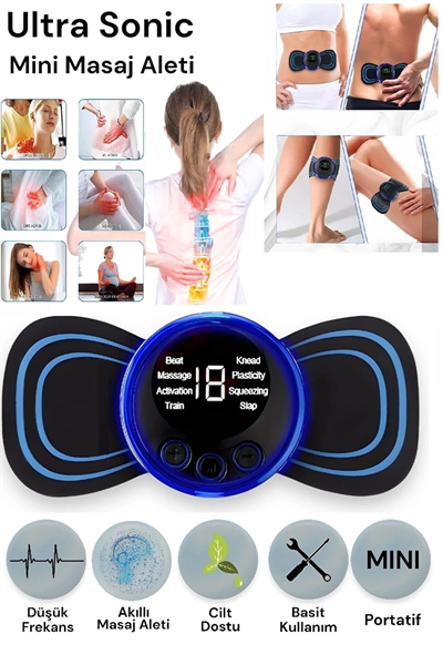 8 Modlu Mini Şarjlı Kelebek LCD Ekran Ems Boyun Omuz Kol Sırt Elektrikli Masaj Bantı Kas Stimülatörü