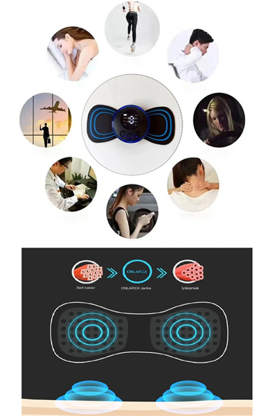 8 Modlu Mini Şarjlı Kelebek LCD Ekran Ems Boyun Omuz Kol Sırt Elektrikli Masaj Bantı Kas Stimülatörü