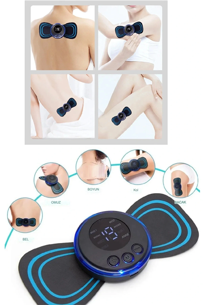 8 Modlu Mini Şarjlı Kelebek LCD Ekran Ems Boyun Omuz Kol Sırt Elektrikli Masaj Bantı Kas Stimülatörü