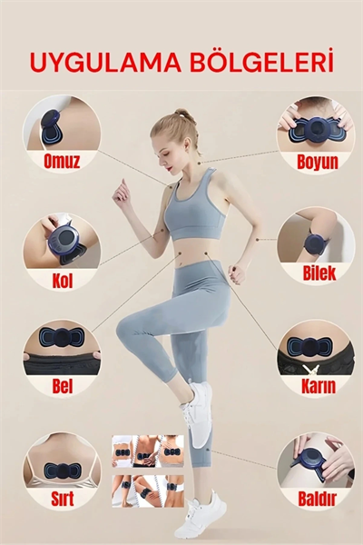 8 Modlu Mini Şarjlı Kelebek LCD Ekran Ems Boyun Omuz Kol Sırt Elektrikli Masaj Bantı Kas Stimülatörü