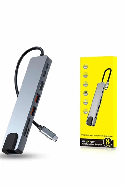 8 Portlu Macbook Çevirici Type C Hub  SD TF USB Çoğaltıcı Ethernet