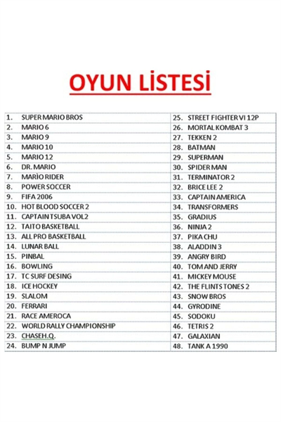 8 bit oyun konsolu siyah renk 2 kollu 48 yüklü oyunlu bluetooth desteği yok - Elektronik