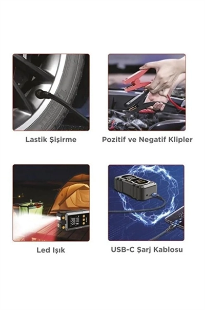 8000 Mah Taşnabilir Dijital Ekranlı Araç Akü Takviyeli,powerbank,ışıklı Oto Hava Kompresörü
