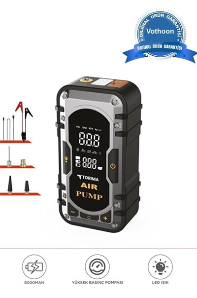 8000 Mah Taşnabilir Dijital Ekranlı Araç Akü Takviyeli,powerbank,ışıklı Oto Hava Kompresörü