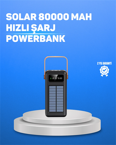 80000 mAh Yüksek Kapasiteli Powerbank Göstergeli Solar Şarj Cihazı