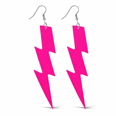 80’ler 9039lar Retro Neon Pembe Şimşek Küpe 10 Cm