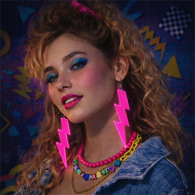 80’ler 9039lar Retro Neon Pembe Şimşek Küpe 10 Cm