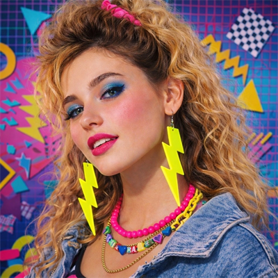 80’ler 9039lar Retro Neon Sarı Şimşek Küpe 10 Cm