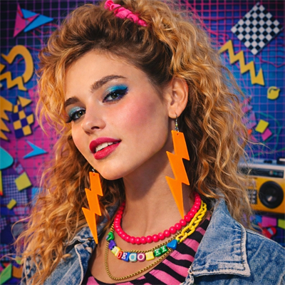 80’ler 9039lar Retro Neon Turuncu Şimşek Küpe 10 Cm