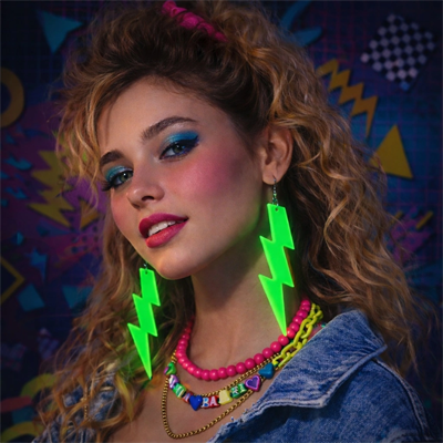 80’ler 9039lar Retro Neon Yeşil Şimşek Küpe 10 Cm