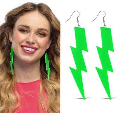 80’ler 9039lar Retro Neon Yeşil Şimşek Küpe 10 Cm