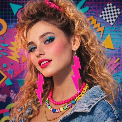 80’ler 90'lar Retro Neon Pembe Şimşek Küpe 10 Cm