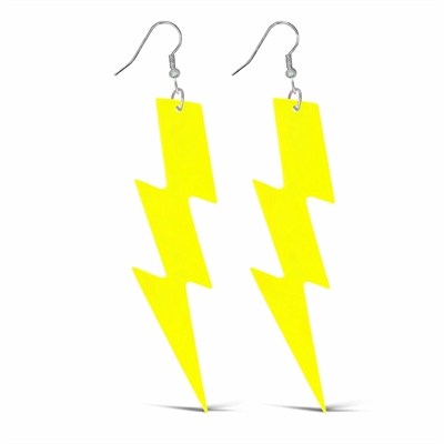 80’ler 90'lar Retro Neon Sarı Şimşek Küpe 10 Cm