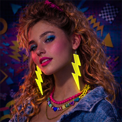 80’ler 90'lar Retro Neon Sarı Şimşek Küpe 10 Cm