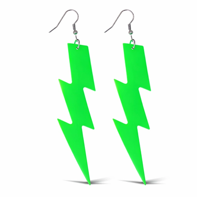 80’ler 90'lar Retro Neon Yeşil Şimşek Küpe 10 Cm