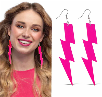 80’ler 90'lar Retro Neon Pembe Şimşek Küpe 10 Cm Bx40