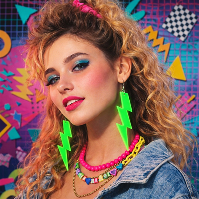 80’ler 90'lar Retro Neon Yeşil Şimşek Küpe 10 Cm Bx40