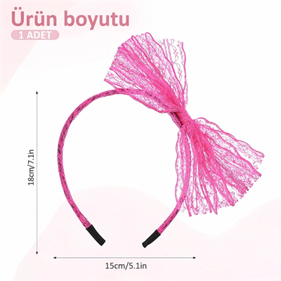 80’ler 90’lar Neon Pembe Dantel Taç Fiyonklu