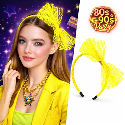 80’ler 90’lar Neon Sarı Dantel Taç Fiyonklu