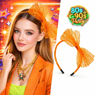 80’ler 90’lar Neon Turuncu Dantel Taç Fiyonklu