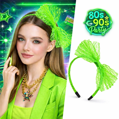 80’ler 90’lar Neon Yeşil Dantel Taç Fiyonklu
