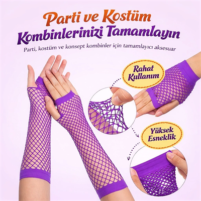 80’ler 90’lar Retro Mor File Parmaksız Eldiven 26 Cm