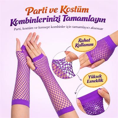 80’ler 90’lar Retro Mor File Parmaksız Eldiven 26 cm (3936)