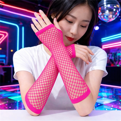 80’ler 90’lar Retro Neon Fuşya Şeker Pembesi File Parmaksız Eldiven 26 Cm