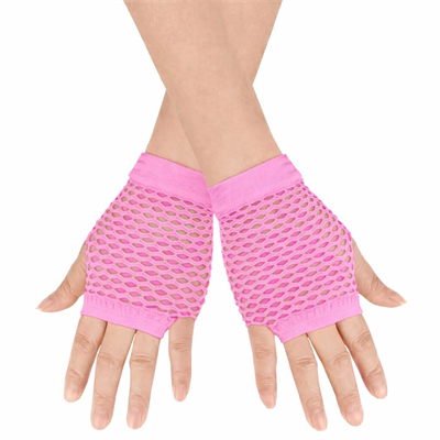 80’ler 90’lar Retro Neon Pembe File Parmaksız Kısa Eldiven 11 Cm