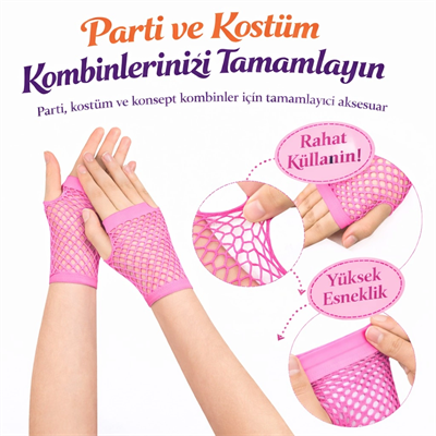 80’ler 90’lar Retro Neon Pembe File Parmaksız Kısa Eldiven 11 Cm