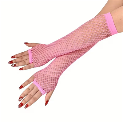 80’ler 90’lar Retro Neon Pembe File Parmaksız Eldiven 26 Cm Bx40