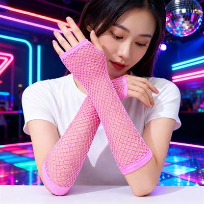 80’ler 90’lar Retro Neon Pembe File Parmaksız Eldiven 26 cm (3936)