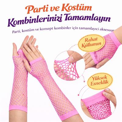 80’ler 90’lar Retro Neon Pembe File Parmaksız Eldiven 26 cm (3936)