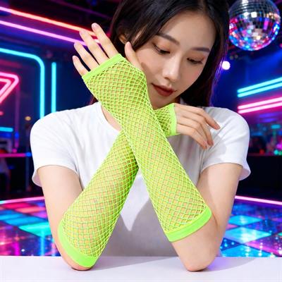 80’ler 90’lar Retro Neon Yeşil File Parmaksız Eldiven 26 cm (3936)