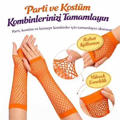 80’ler 90’lar Retro Turuncu File Parmaksız Eldiven 26 Cm