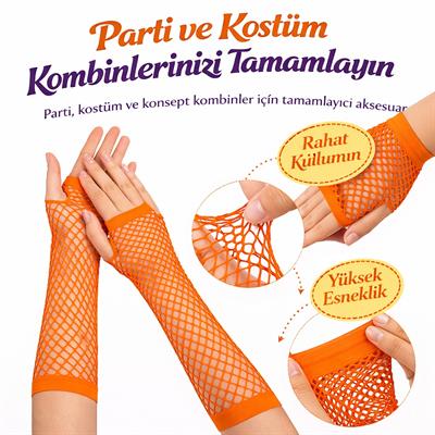 80’ler 90’lar Retro Turuncu File Parmaksız Eldiven 26 cm (3936)