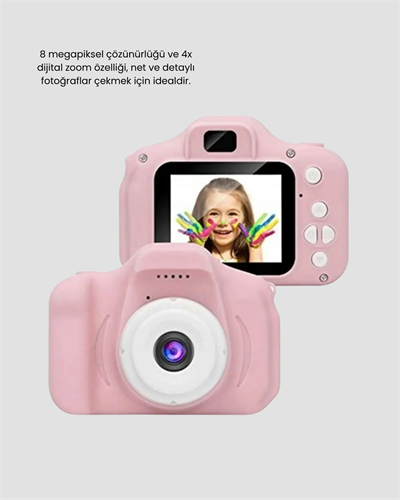 8MP Mini Çocuk Fotoğraf Makinesi – Pembe Ses Kaydı Özellikli