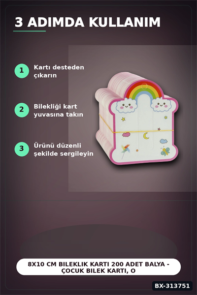 8x10 cm Bileklik Kartı 200 Adet Balya - Çocuk Bilek Kartı, Organizer Aksesuarı BX-313751