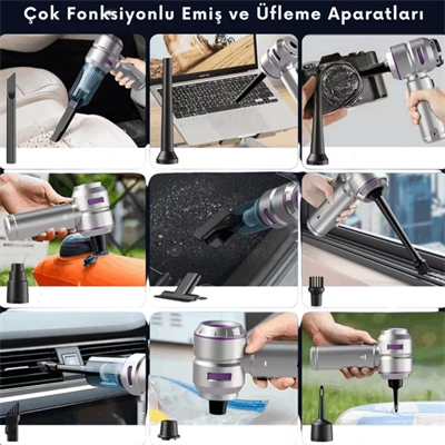 9 Farklı Uçlu Kablosuz Şarjlı Araç İçi Süpürge – Wireless Destekli, Güçlü Emiş, Taşınabilir Pratik Araç Temizleyici Bx40