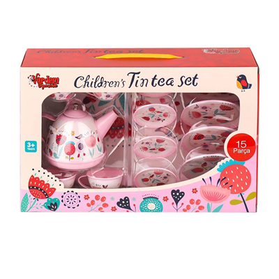 998A-998B Çiçek Desenli Metal Çay Seti 15 Parça