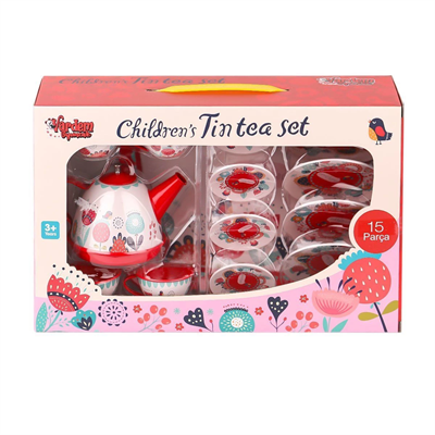 998A-998B Çiçek Desenli Metal Çay Seti 15 Parça