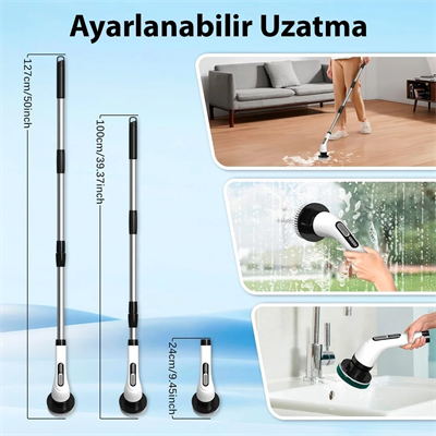 9'u 1 Arada Çok Amaçlı Kablosuz Şarjlı Temizlik Fırçası Ip67 Yıkanabilir Başlık Bx40