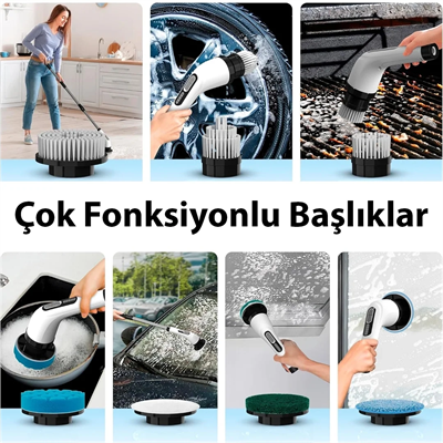 9'u 1 Arada Çok Amaçlı Kablosuz Şarjlı Temizlik Fırçası Ip67 Yıkanabilir Başlık Bx40