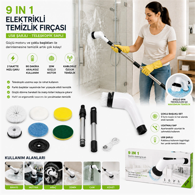 9ın1 25w - Kablosuz - Hızlı Şarj Elektrikli Şarjlı Temizlik Fırçası Rzg-2026 Bx40